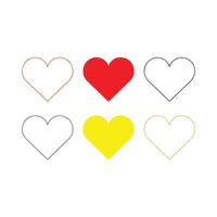 Six hearts in various colors and line styles on a white background vector