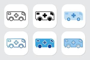 ambulance icons with various design styles vector