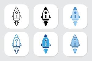 rocket icon with various design styles vector