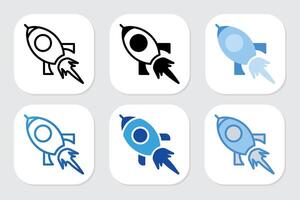 rocket icons with various design styles vector