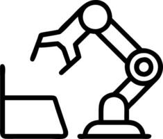 Worker inspecting robotic arm for maintenance with AI tablet Set A vector