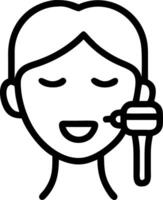 Woman using face roller on plain background copy space on right Set A vector