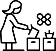 Woman tending to rooftop beehives for pollination in urban setting Set A vector