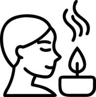 Woman enjoying a scented candle on plain background copy space on left Set A vector