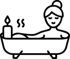 Woman enjoying a relaxing candlelit bath on plain background copy space on right Set A vector