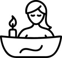 Woman enjoying a relaxing candlelit bath on plain background copy space on right Set A2 vector