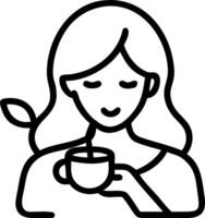 Woman enjoying a herbal tea in a serene kitchen copy space on left Set A vector