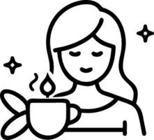 Woman enjoying a herbal tea with bokeh lights copy space on right Set A vector