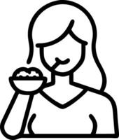 Woman enjoying a healthy snack on plain background copy space on right Set A vector