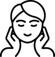 Woman doing facial exercise with soft abstract background copy space on right Set A vector