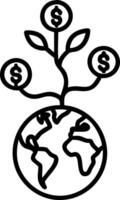 Tree made of coins with roots in a globe and copy space Set A vector