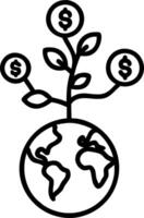 Tree made of coins with roots in a globe and copy space Set A2 vector