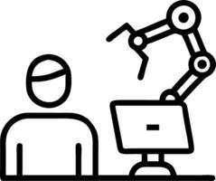Supervisor overseeing automated production line with tablet Set A vector