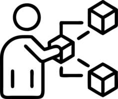 Software engineer building blockchain application with virtual blockchain flow displayed on screen Set A vector