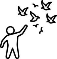 Silhouette of person releasing birds into sky with soft colors Set A vector
