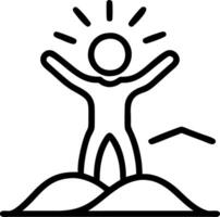 Silhouette of person standing on hill with arms raised against sunset Set A vector
