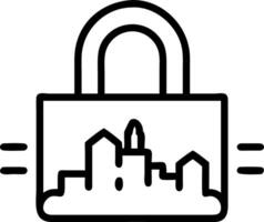 Silhouette of padlock over cityscape with bokeh lights and copy space Set A vector