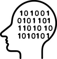 Silhouette of a thinker with binary codes flowing around on an abstract backdrop Set A vector