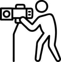 Photographer adjusting camera settings on digital camera in urban street with copy space Set A vector