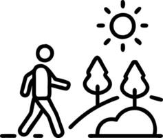 Person walking through lush forest path with sunlight filtering and copy space Set A vector