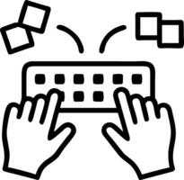 Person typing on a transparent keyboard with floating digital elements Set A vector