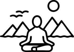 Person sitting beside calm lake surrounded by mountains with copy space Set A vector