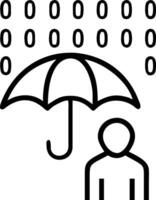 Person looking up at a digital rain of binary code under an umbrella with bokeh background vector