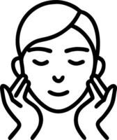 Person doing facial exercise on glossy background copy space on left Set A vector