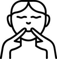 Person doing face yoga on plain background copy space on left Set A vector
