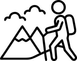 Person hiking alone on mountain trail with copy space vector