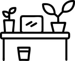 Office desk with plants growing between work items Set A vector