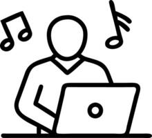 Musician composing music on laptop in urban setting with copy space Set A vector