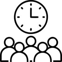 Manager conducting team meeting with wall clock in view vector