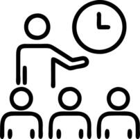 Manager conducting a team meeting with a wall clock in view Set 4 vector