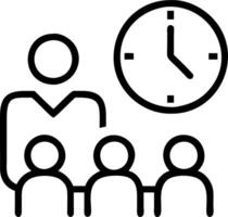 Manager conducting a team meeting with a wall clock in view vector