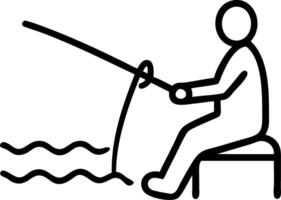 Man fishing alone at riverbank with copy space vector