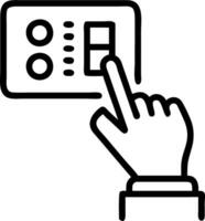 Macro shot of workers hand operating control panel with digital interface Set A vector