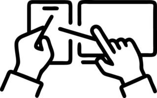 Macro shot of hands using smart pens on digital tablets for collaborative sketching copy space on left Set A2 vector