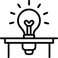 Macro shot of a light bulb glowing above a desk vector