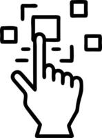 Macro image of hand swiping through a holographic screen with digital icons Set A vector