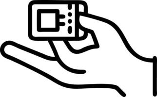 Macro image of a hand holding a microchip with copy space vector