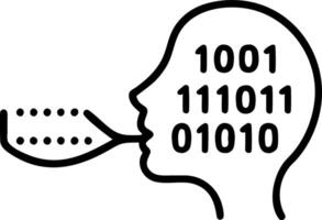 Macro image of a mouth speaking with digital code emerging and copy space vector