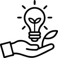 Macro image of a light bulb with a plant growing inside held by a businessperson with copy space vector