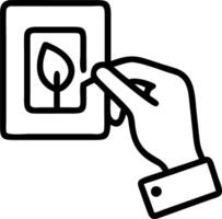 Macro image of a businessmans hand turning off a light switch with a green leaf symbol and copy space vector