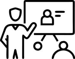 IT consultant presenting cybersecurity strategy on digital whiteboard with team in background Set A vector
