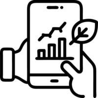 Investor checking green energy stocks on smartphone with data analytics icons Set A vector