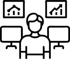 Investor analyzing stock market trends on multiple screens Set 5 vector