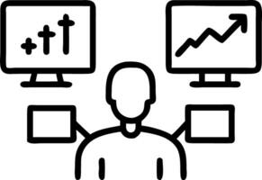 Investor analyzing stock market trends on multiple screens Set 3 vector