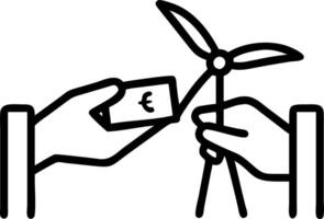 Hands exchanging money with wind turbines in background and copy space Set A vector