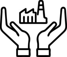 Hands holding a glowing factory model with bokeh background Set A vector